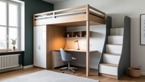 Homeoffice Ideen für Wohnungen mit wenig Platz -hochbett