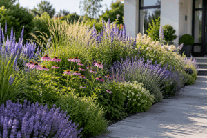 Pflegeleichtes Staudenbeet mit Ziergräsern und Lavendel