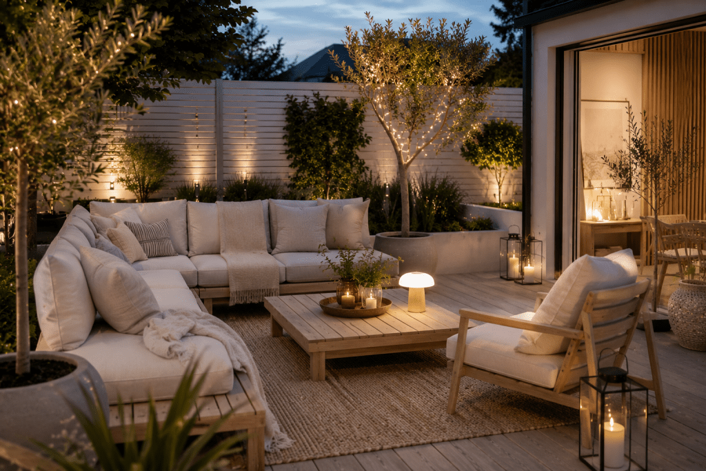 Skandinavische Gartenlounge mit minimalistischer Eleganz