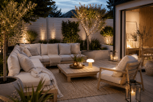 Skandinavische Gartenlounge mit minimalistischer Eleganz