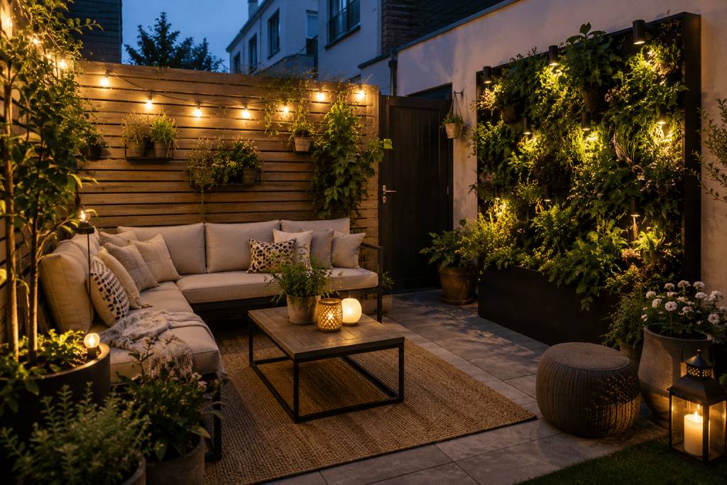Kleiner Reihenhausgarten als stilvolles Outdoor-Wohnzimmer