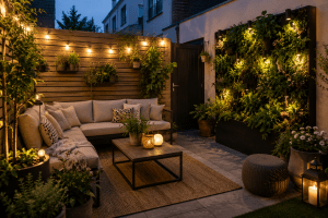 Kleiner Reihenhausgarten als stilvolles Outdoor-Wohnzimmer
