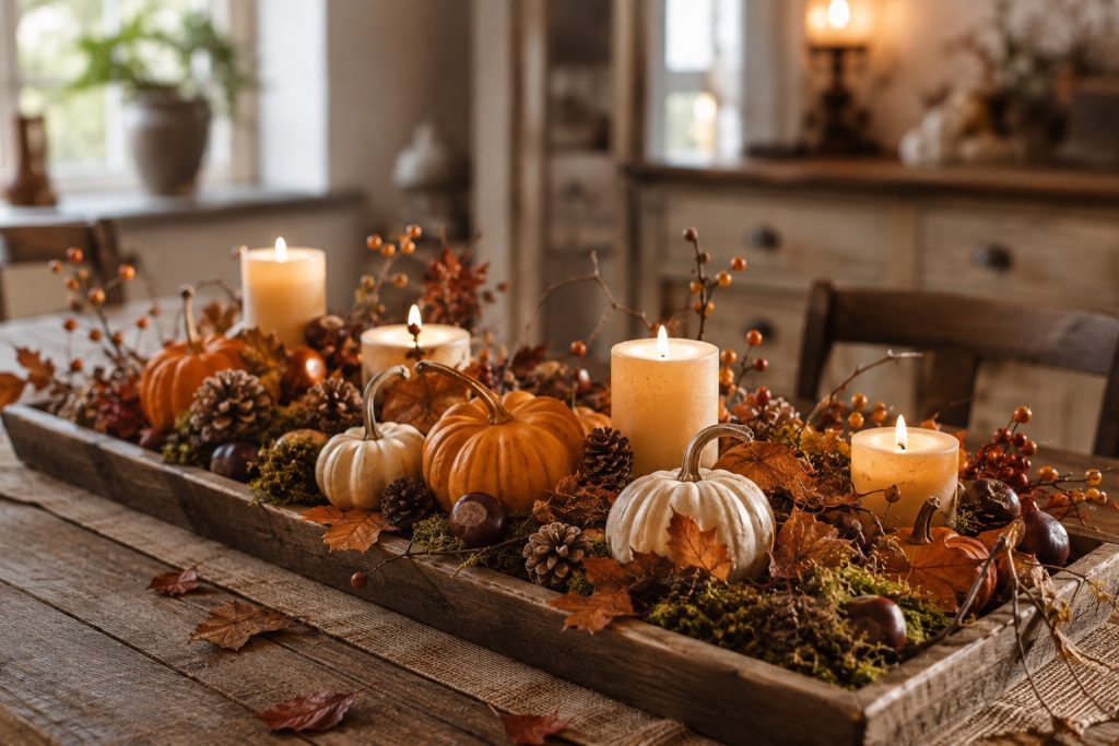 Herbst-Deko selber machen: Tischdeko mit Kürbissen und Naturmaterialien