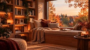 Gemütliche Leseecke am Fenster für den Herbst